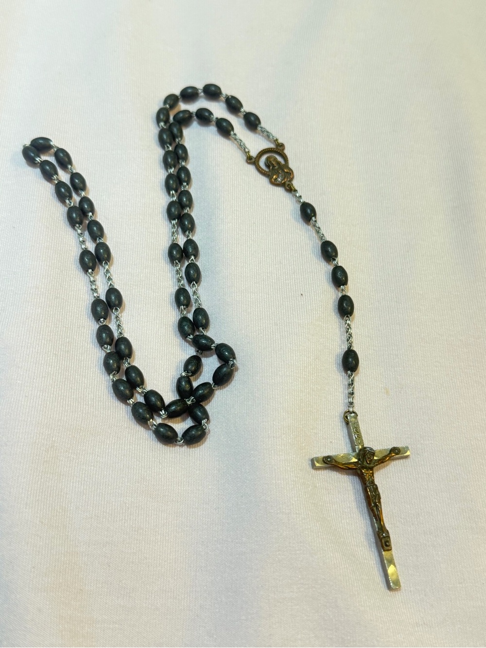 Vintage Italian Wood Bead Rosary Catholic Prayer Necklace